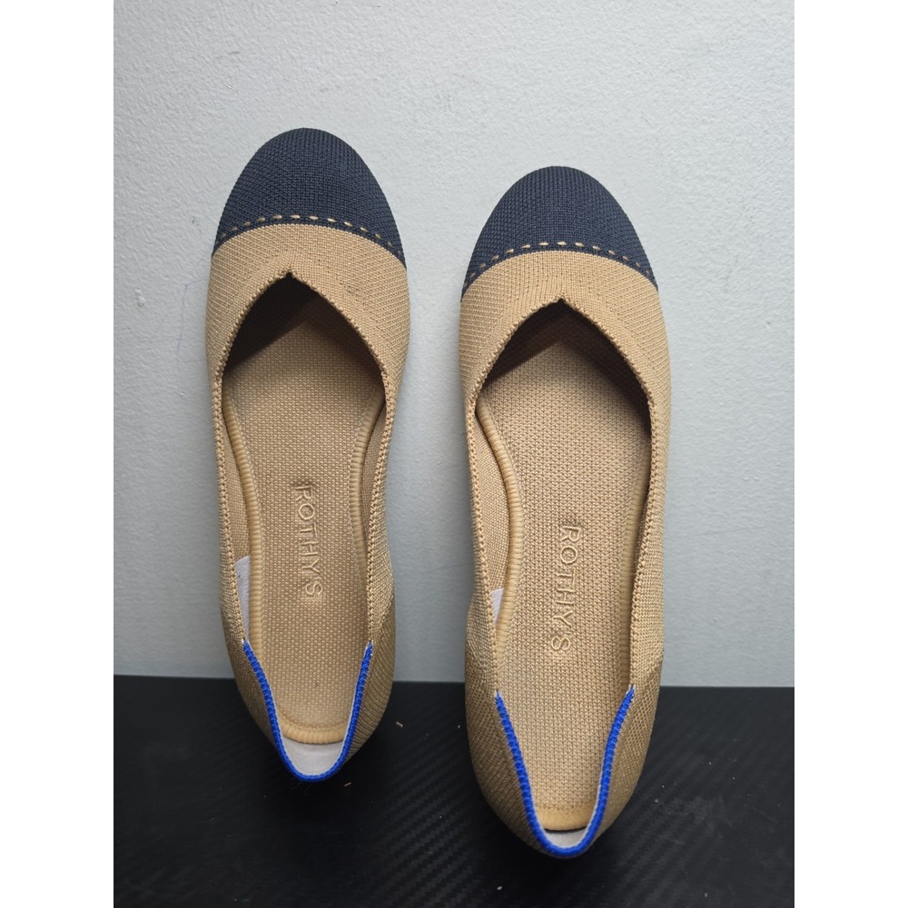Rothy's The Point Flats Women Size 8 Camel Black Cap Toe Knit Ballet Shoes